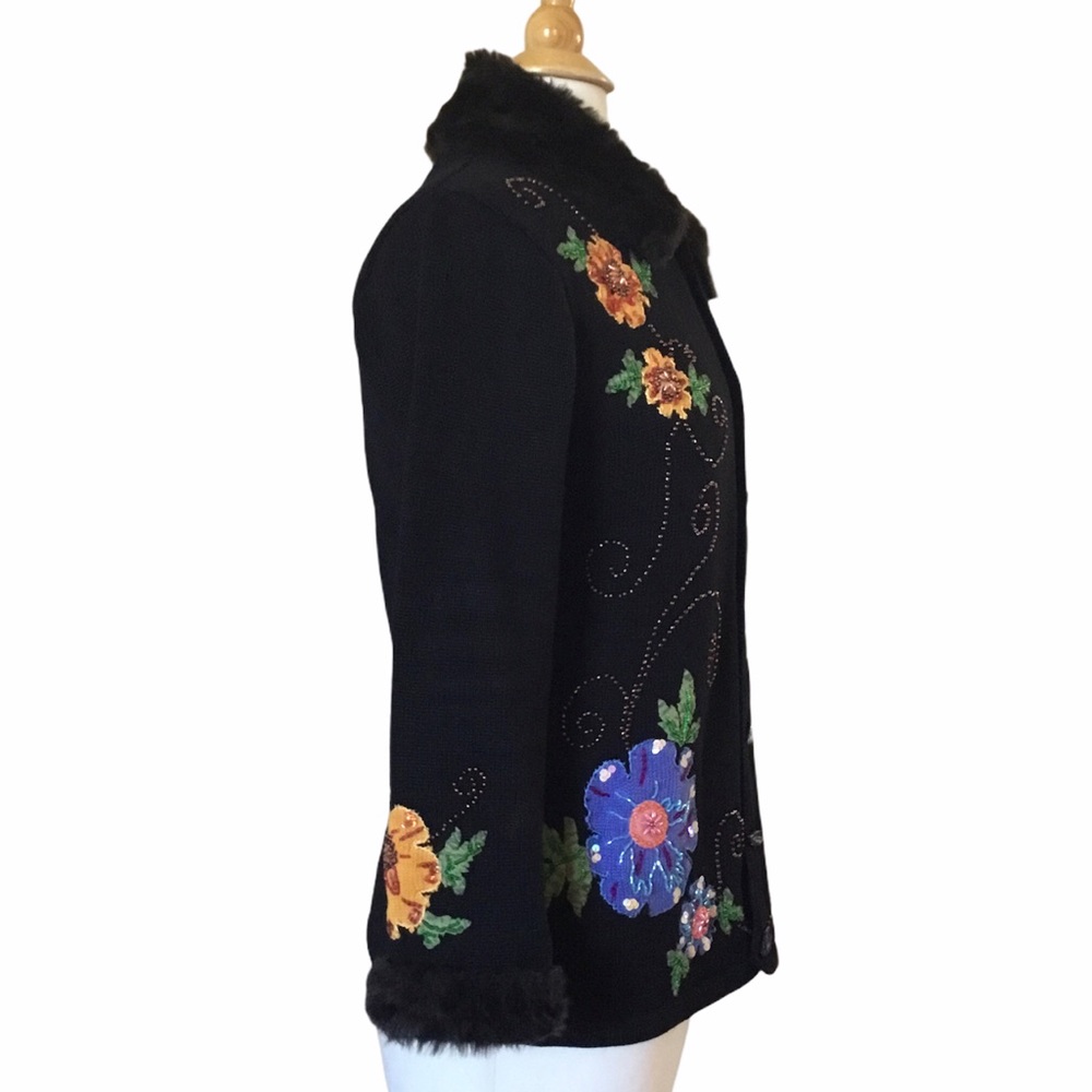 Vintage Storybook Knits Embroidered Beaded Sweater FLAWED - Picture 2 of 16